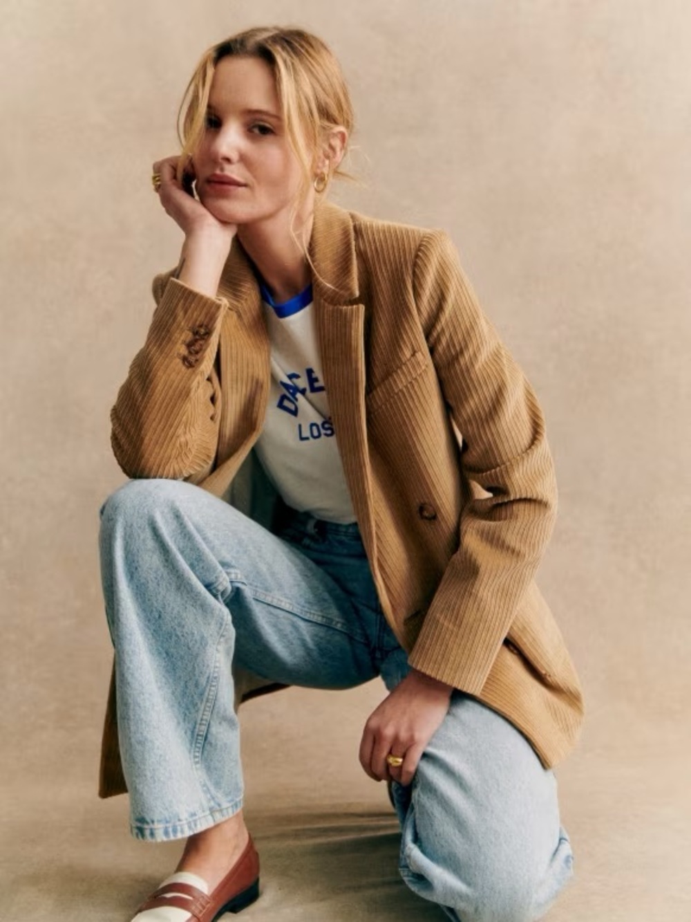 Sezane Michele Jacket Corduroy Blazer Size 42/10 Dark Beige